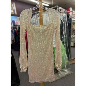 Lucy In The Sky Champagne Sequin Long Sleeve Mini Dress Size L